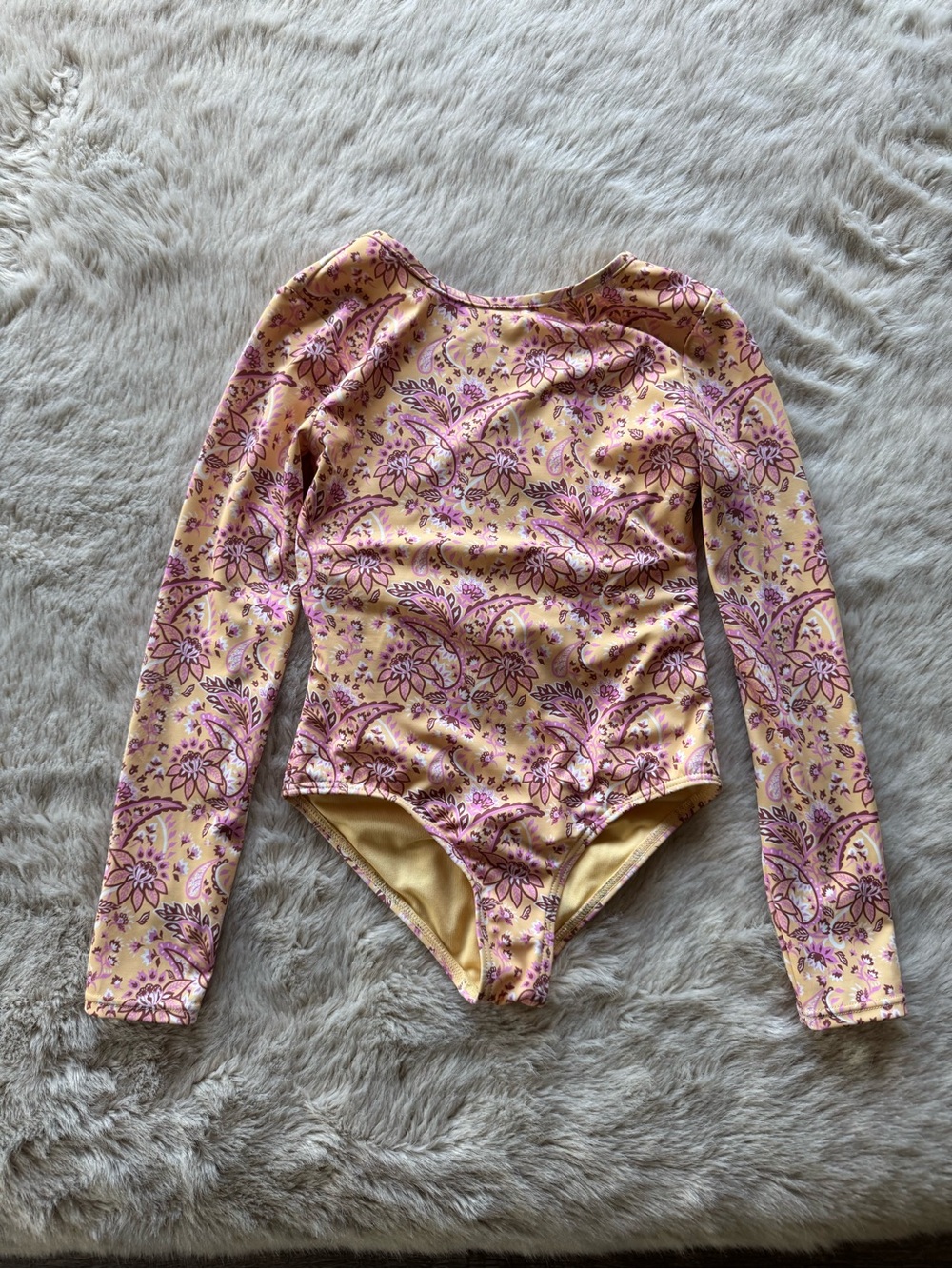 Roxy Yellow Floral Long Sleeve swimsuit with Pink Accents